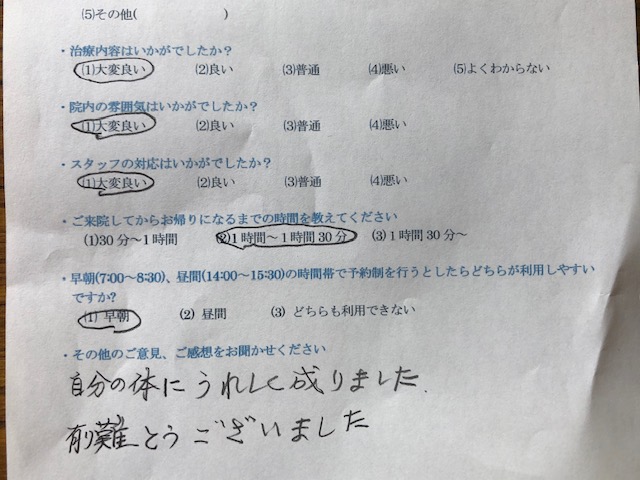 自分の体にうれしくなりました。・・・・と患者様の声を頂きました。