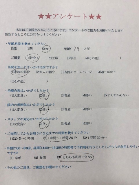 患者様の声を頂きました。