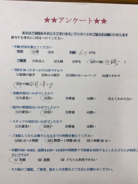 患者様の声を頂きました。
