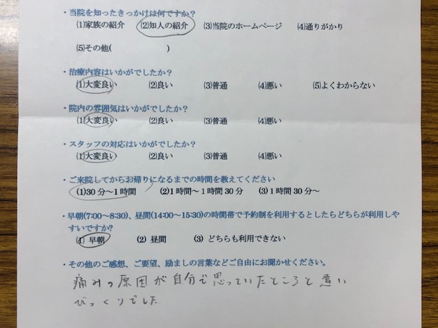 痛みの原因が・・・・と患者様の声を頂きました。