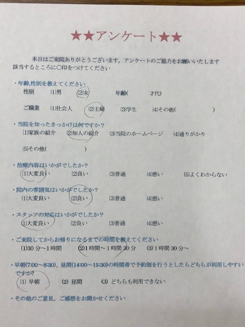 患者様の声を頂きました。