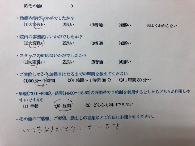 いつもありがとうございます。・・・・と患者様の声を頂きました。