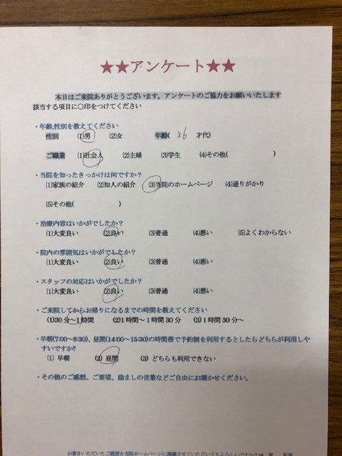 患者様の声を頂きました。