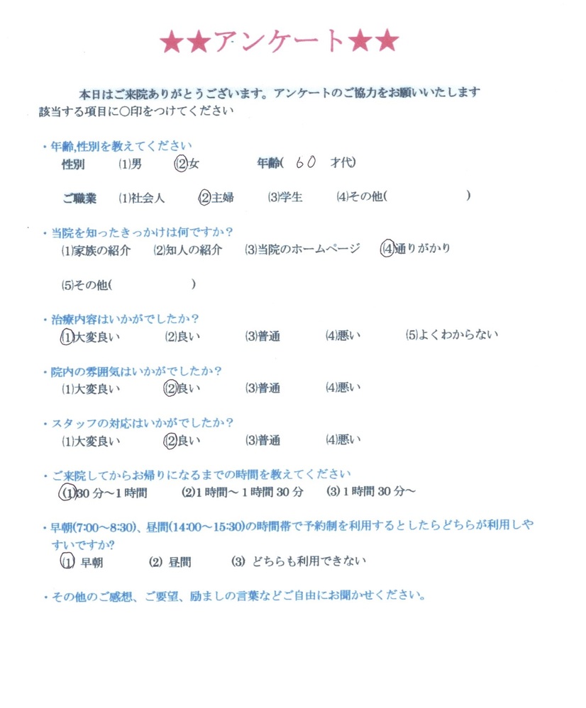 患者様の声を頂きました。