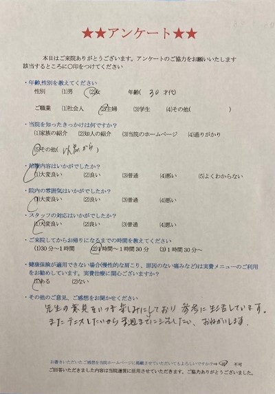 先生の意見をいつも楽しみにしており・・・と患者様の声をいただきました。