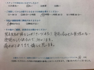  患者様の声 を頂きました。