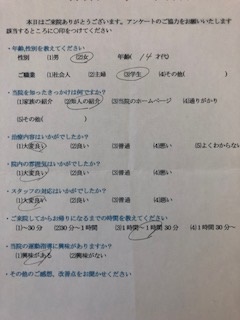  患者様の声 をいただきました。